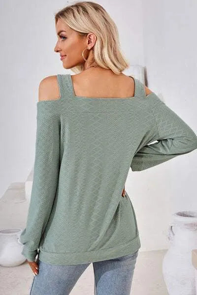 Cutout Square Neck Cold Shoulder T-Shirt Women's T-Shirts - Tophatter Daily Deals